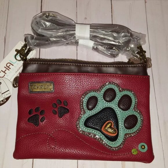 New CHALA Burgundy Dog Paw CROSSBODY handbag purse 826PP9 - Picture 1 of 3